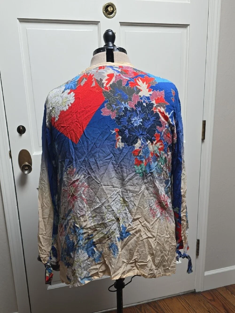 Johnny Was Multicolor Floral Embroidered Neck Blouse in Blue and Red - Picture 2 of 6